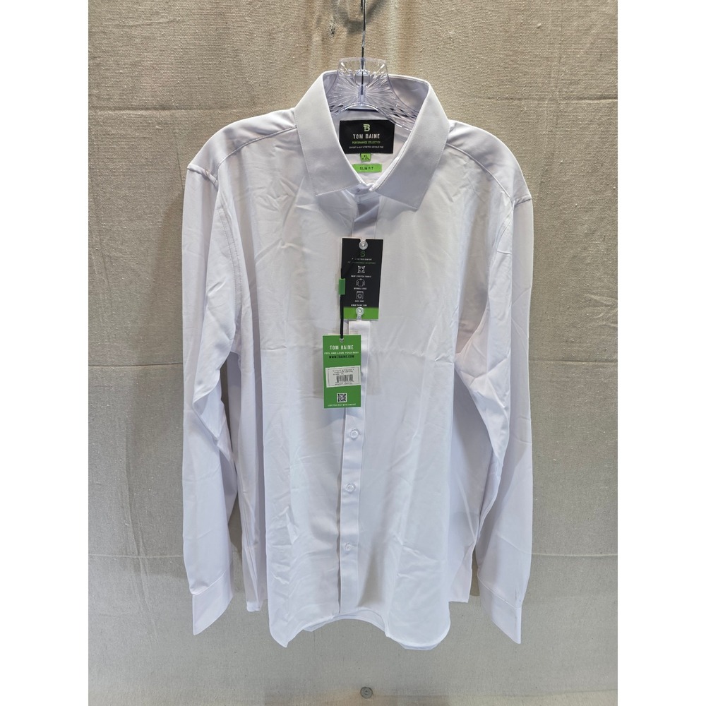 Tom Baine Performance Dress Shirt Mens XL White Slim Fit 4-Way Stretch NWT 2196